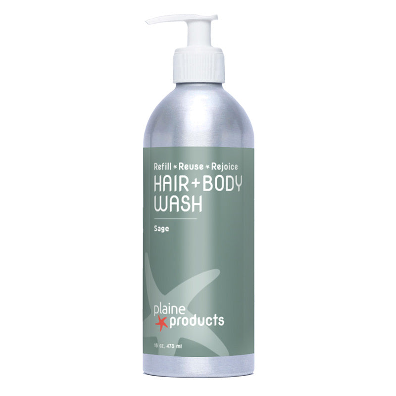 Refillable Vegan 2-in-1 Shampoo + Body Wash 16oz and 2.5oz Sizes