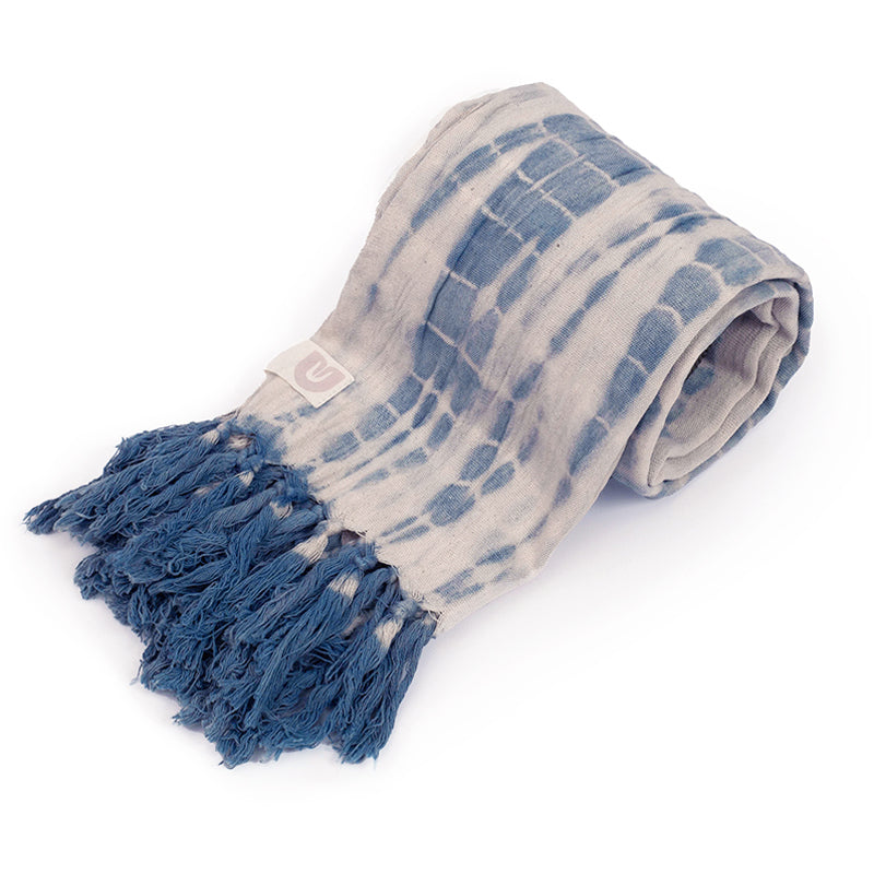Handloomed Indigo Moon Shibori Yoga Towel