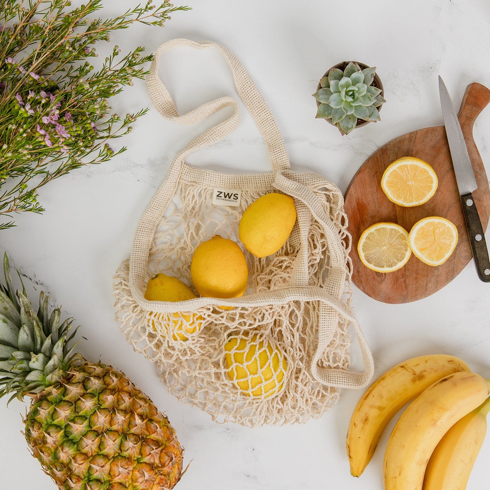 ZWS Essentials Organic Natural Organic Cotton String Bag - Zero Waste Mesh Bag, Plastic Free, Market Tote